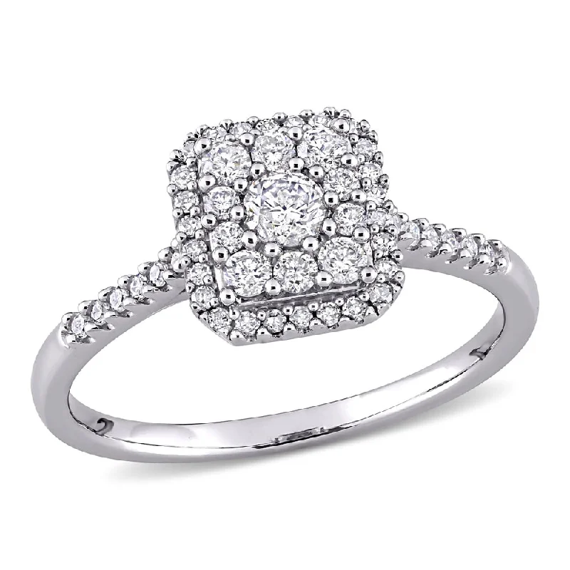 Miadora 10k White Gold 1/2ct TDW Diamond Composite Square Halo Engagement Ring