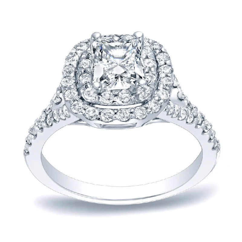 Auriya Platinum 1 1/4ct TDW Cushion-cut Diamond Halo Engagement Ring