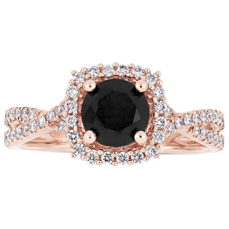 Miadora Signature Collection 14k Rose Gold 1 1/2ct TDW Black and White Diamond Halo Infinity Engagement Ring