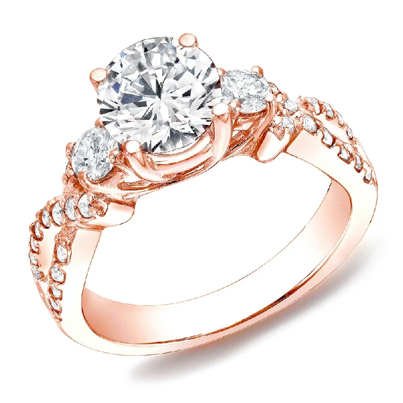 Auriya 14k Rose Gold 1 1/2ctw 3-stone Diamond Engagement Ring