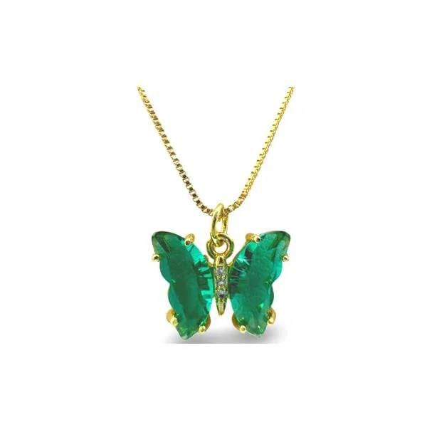 Glass Butterfly Pendant On Gold Fill Chain Emerald (NGCP5BFLEM)