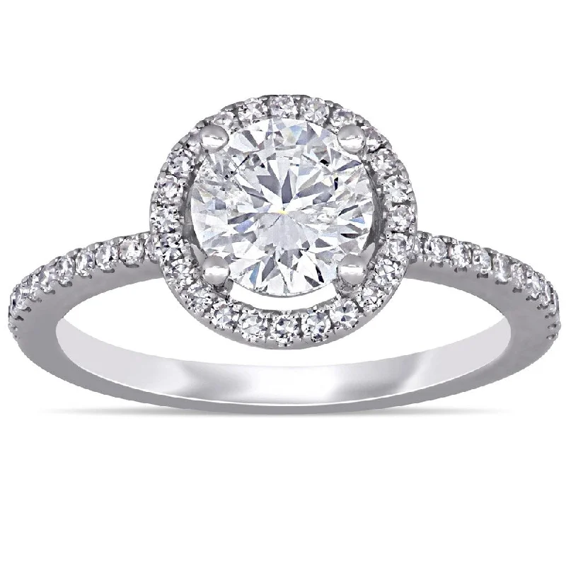 Miadora 14k White Gold 1 3/8ct TDW Diamond Halo Engagement Ring