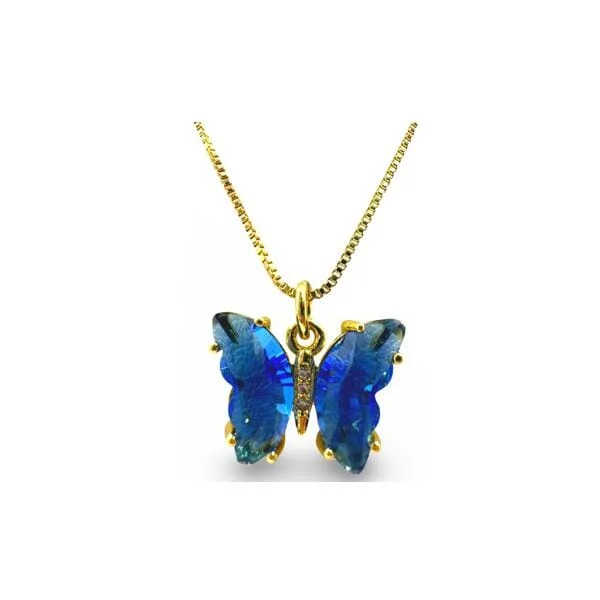 Glass Butterfly Pendant On Gold Fill Chain Blue (NGCP5BFLB)