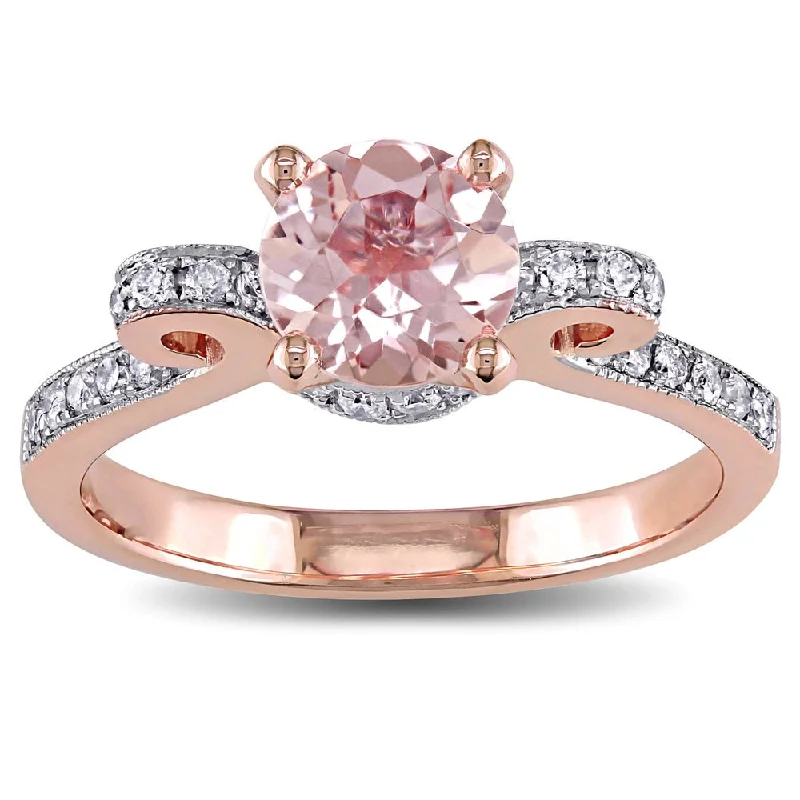 Miadora 14k Rose Gold Morganite and 1/4ct TDW Diamond Ribbon Engagement Ring - Pink