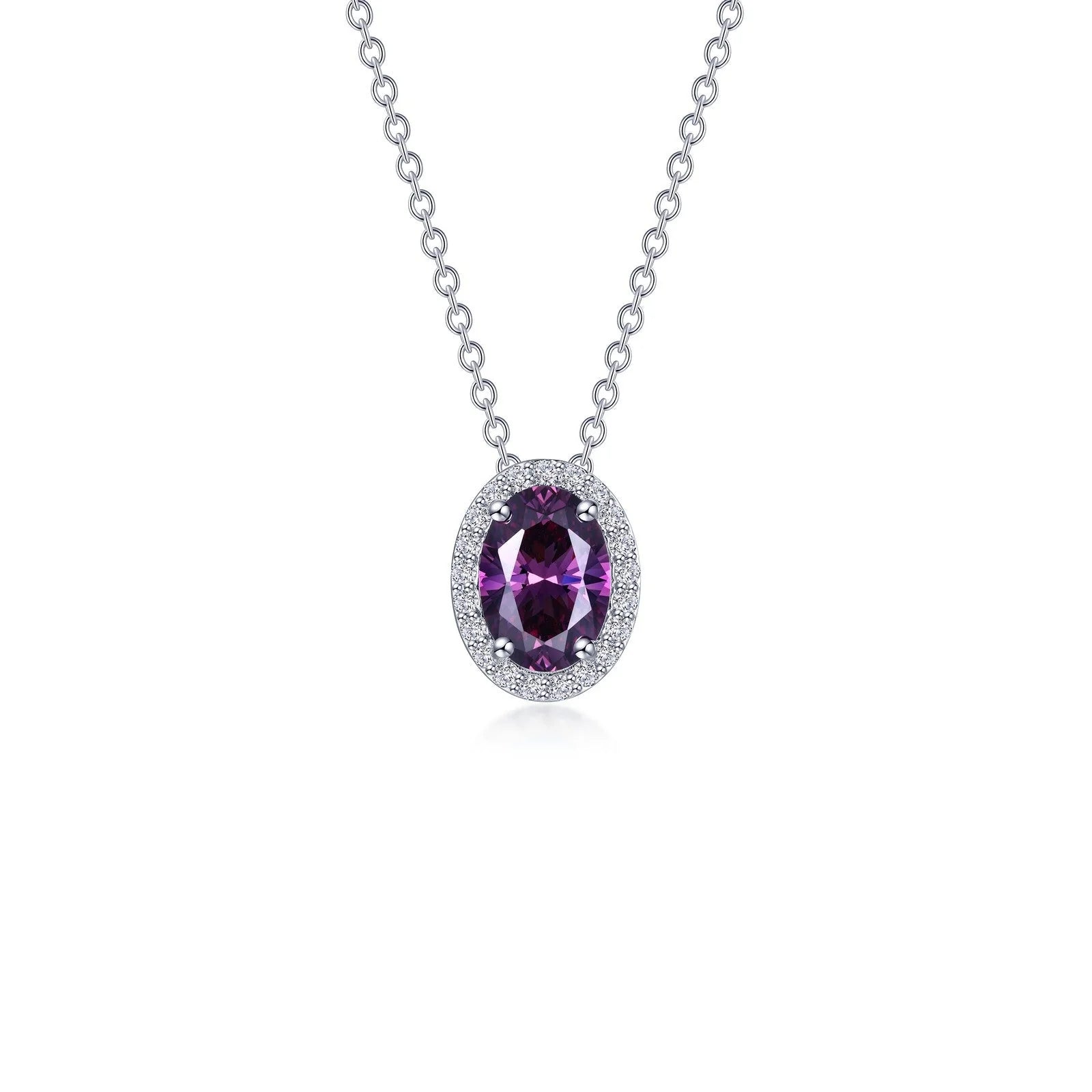 Lafonn Simulated Diamond & Amethyst Oval Halo Necklace N0340AMP20