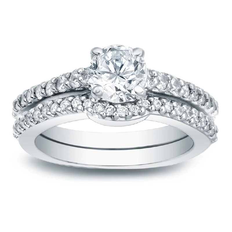 Auriya Platinum 1 carat TW Round Diamond Engagement Ring Set