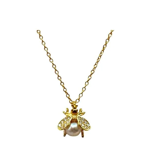 Bee Pendant: Pearl, Gold fill and CZ (NGCP43BEE)