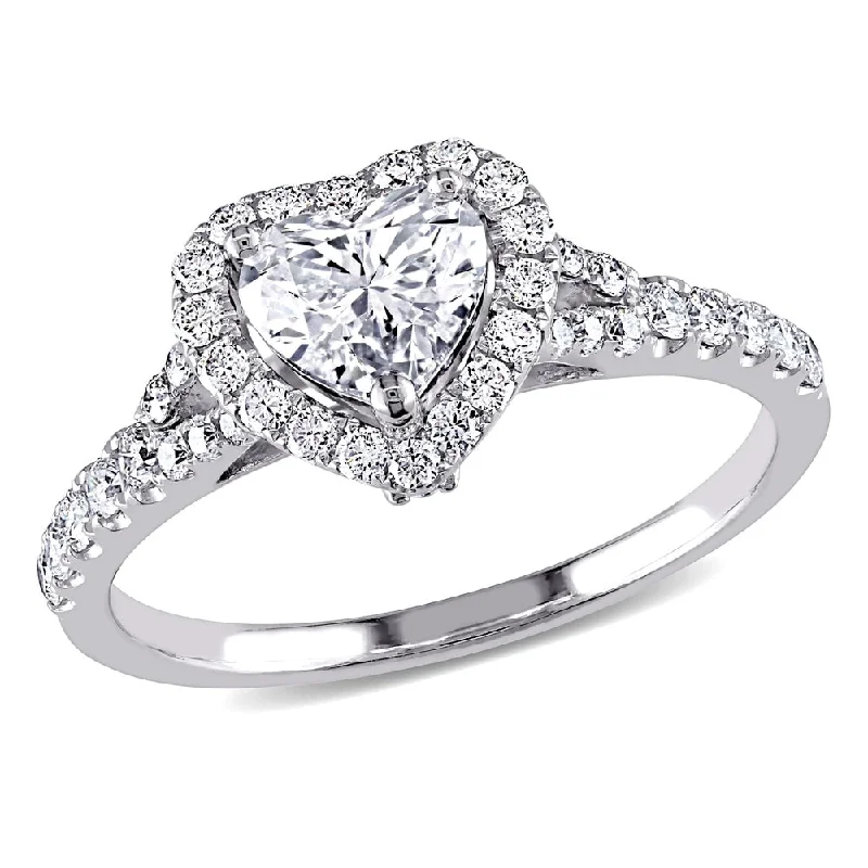 Miadora 14k White Gold 1 1/10ct TDW Certified Diamond Halo Heart Engagement Ring (GIA)