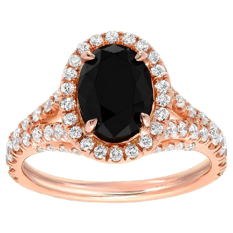 Auriya 18k Rose Gold 2 1/2cttw Oval-cut Halo Black Diamond Engagement Ring