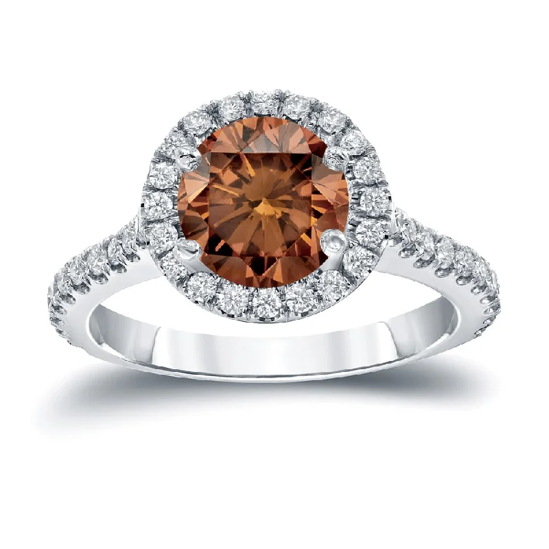 Auriya 14k Gold 2 2/5ctw Halo Brown Diamond Engagement Ring