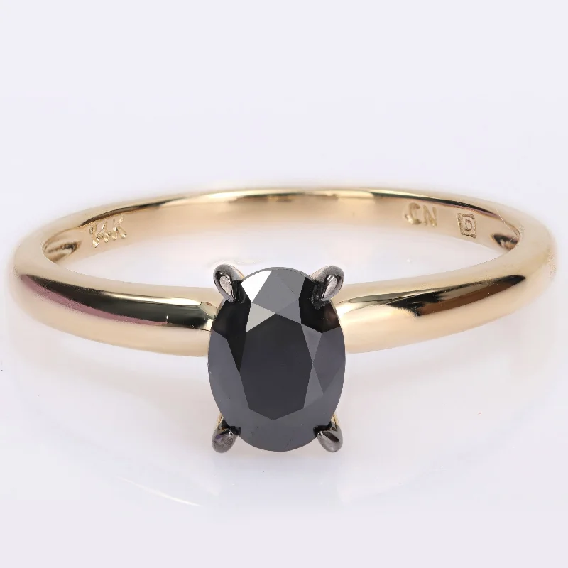 Miadora 1ct TDW Oval-cut Black Diamond Solitaire Engagement Ring in 14k Yellow Gold