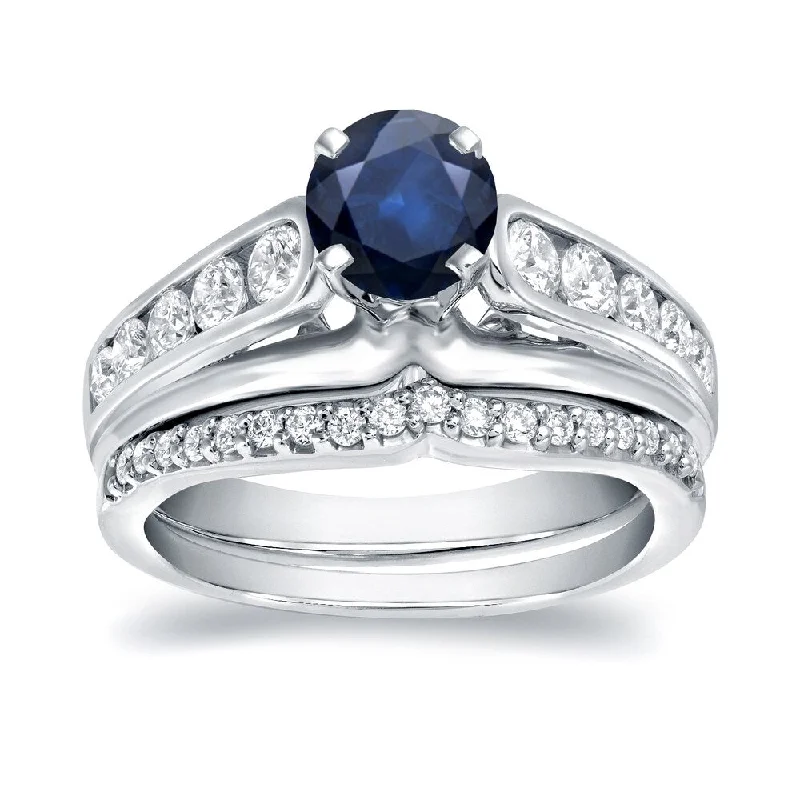 Auriya 14k Gold 1/2ct Blue Sapphire and 4/5ctw Diamond Engagement Ring Set 14k White Gold