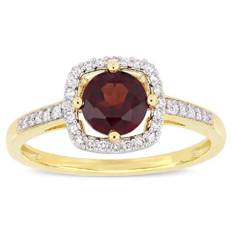 Miadora 10k Yellow Gold Garnet and 1/7ct TDW Diamond Floating Square Halo Engagement Ring