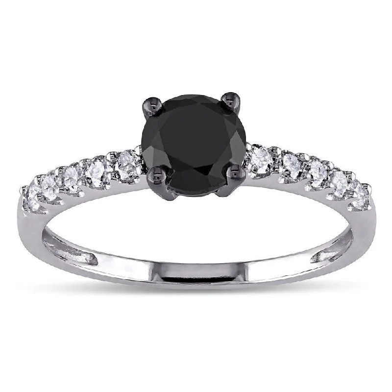 Miadora 10k White Gold 1ct TDW Black and White Diamond Engagement Ring