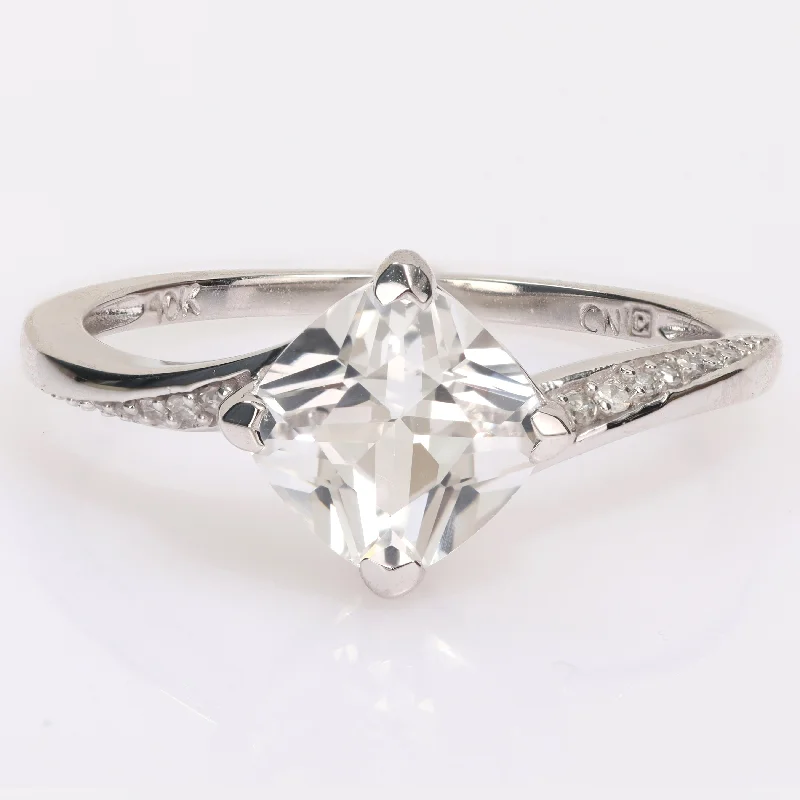 Miadora Cushion-cut Created White Sapphire and Diamond Accent Engagement Ring in 10k White Gold