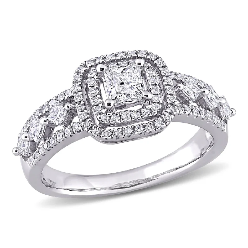 Miadora 10k White Gold 4/5ct TDW Princess-cut Diamond Double Halo Engagement Ring