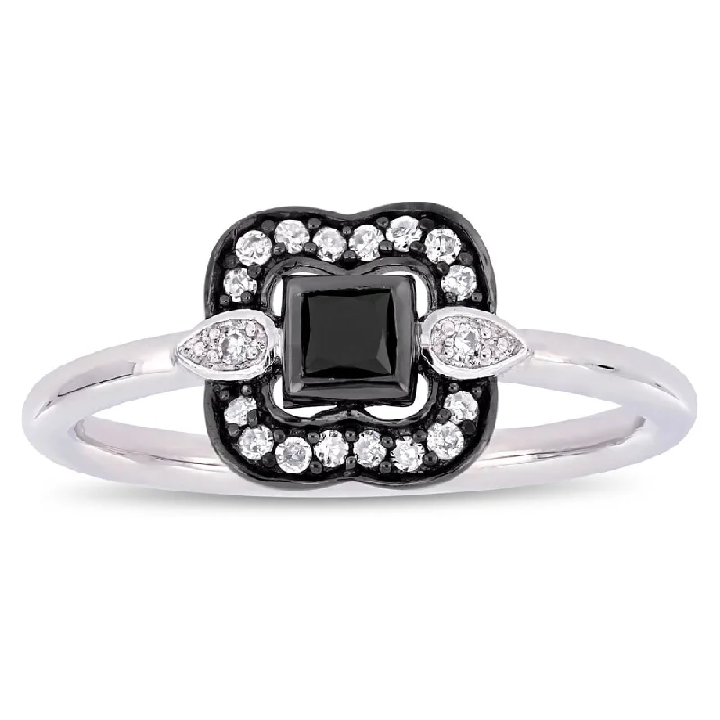 Miadora 2-Tone 10k White Gold with Black Rhodium 1/4ct TDW Black and White Diamond Curved Square Halo Engagement Ring