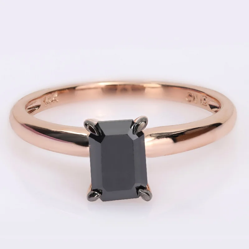 Miadora 1ct TDW Emerald-cut Black Diamond Solitaire Engagement Ring in 14k Rose Gold