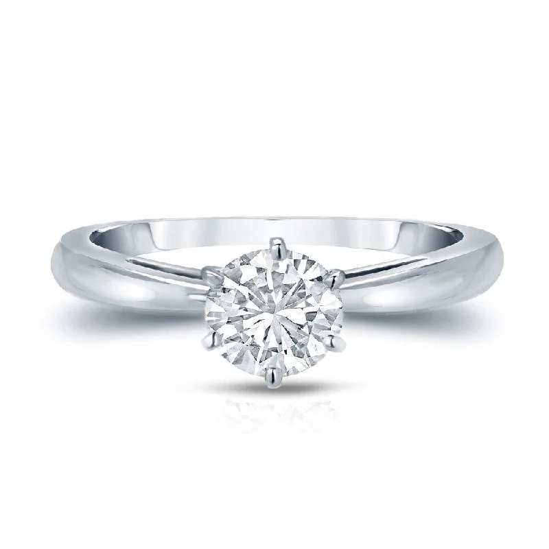 Auriya Platinum 3ctw Round 6 Prong Solitaire Diamond Engagement Ring GIA Certified