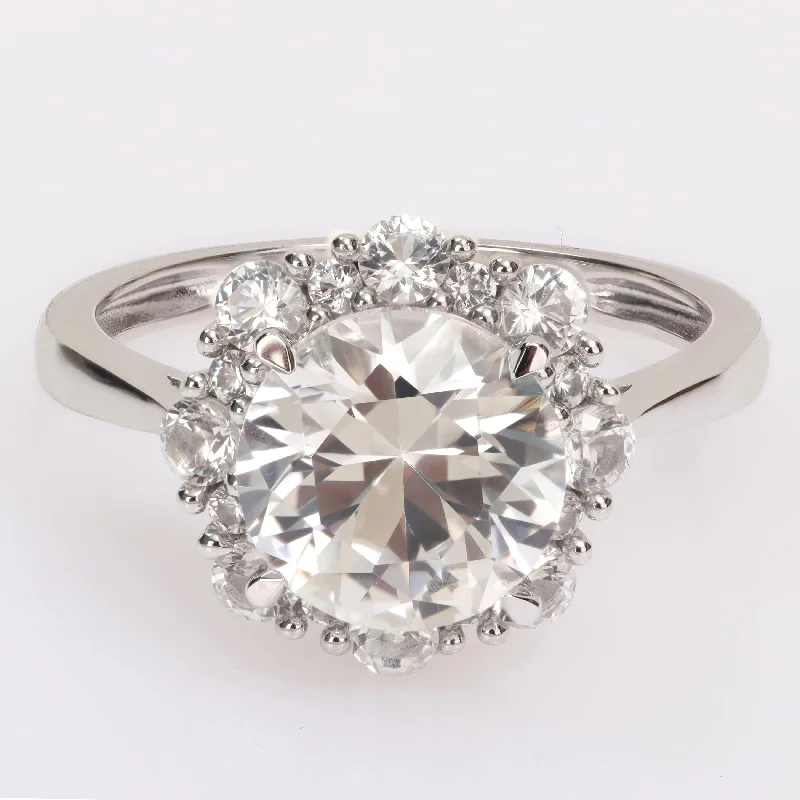 Miadora Created White Sapphire Halo Floral Engagement Ring in 10k White Gold