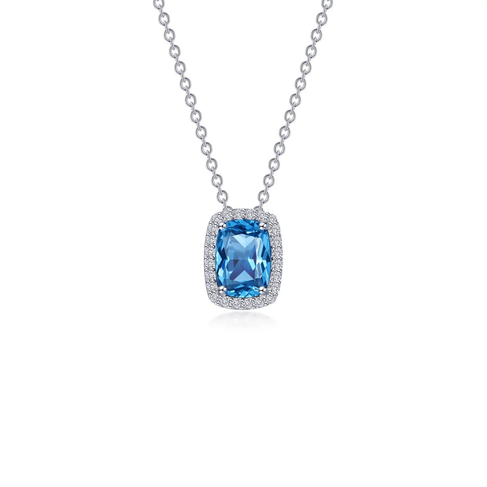 Lafonn Simulated Diamond & Blue Topaz Halo Cushion-Cut Necklace N0339BTP20