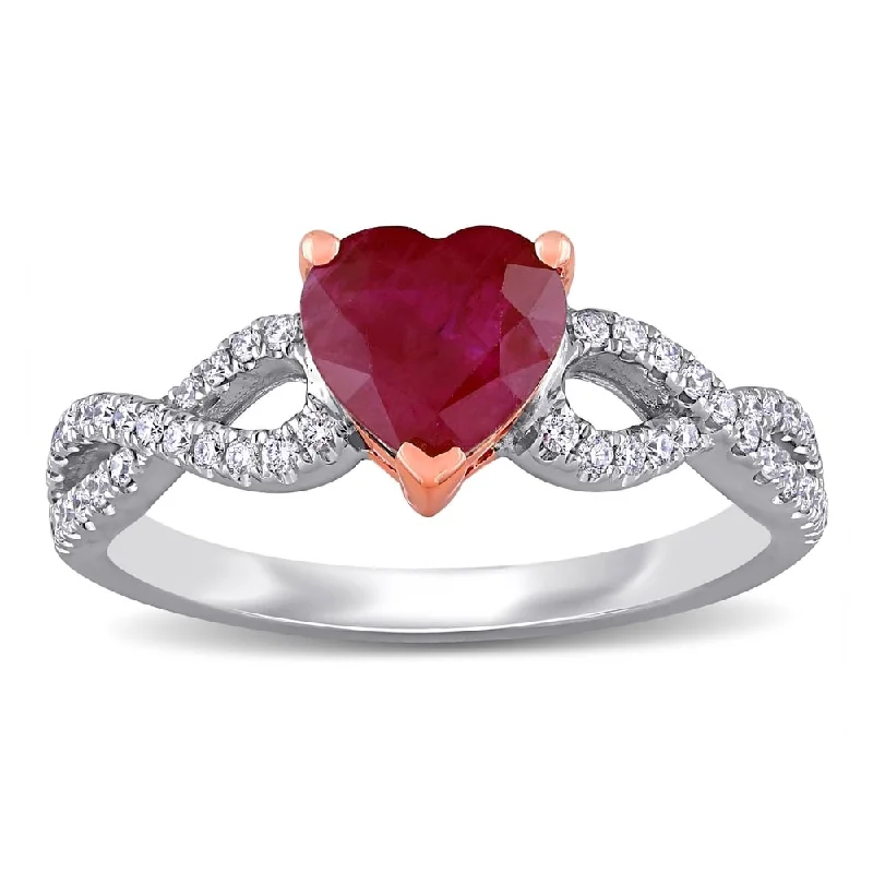 Miadora 14k White and Rose Gold Heart-Cut Ruby and 1/4ct TDW Diamond Infinity Engagement Ring