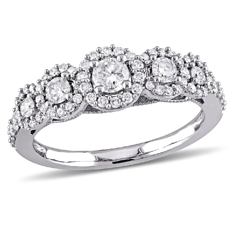 Miadora 10k White Gold 3/4ct TDW Diamond 5-Stone Halo Engagement Ring