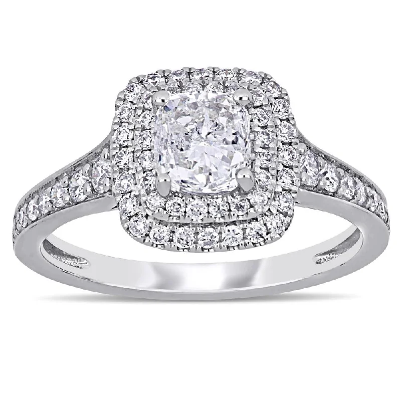 Miadora Signature Collection 14k White Gold 1 1/2ct TDW Cushion Diamond Double Square Halo Engagement Ring