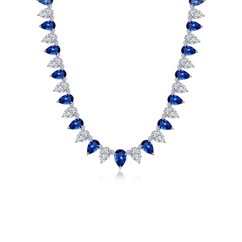 Lafonn Simulated Diamond & Fancy Lab Grown Sapphire 38.00ct. Tennis Necklace SYN029SP16