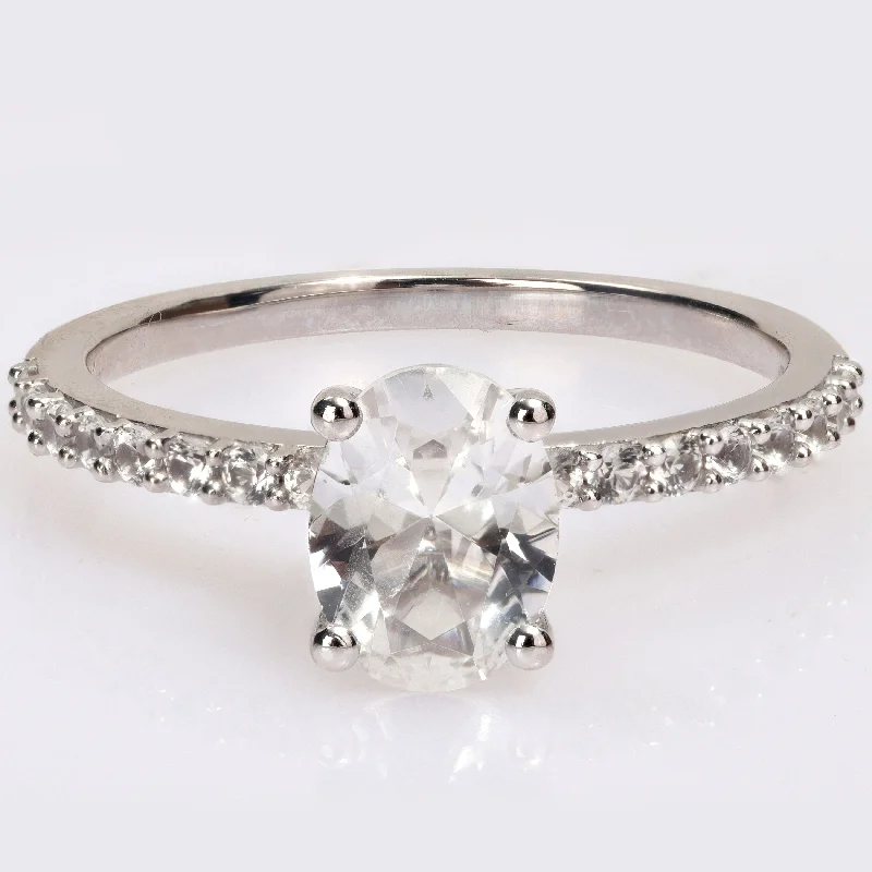 Miadora 2 1/3ct TGW Oval-cut Created White Sapphire Engagement Ring in 10k White Gold