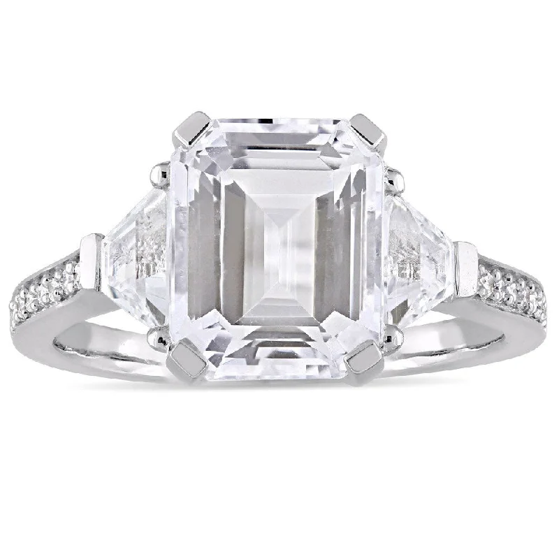 Miadora Sterling Silver White Topaz and Diamond Accent Vintage-Inspired Engagement Ring