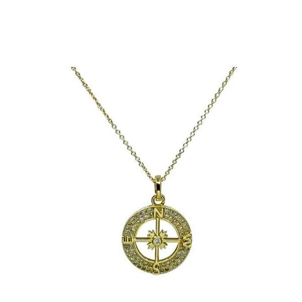 Compass With CZ's Necklace: 14Kt Gold Fill Chain (NGCP45CMPS)