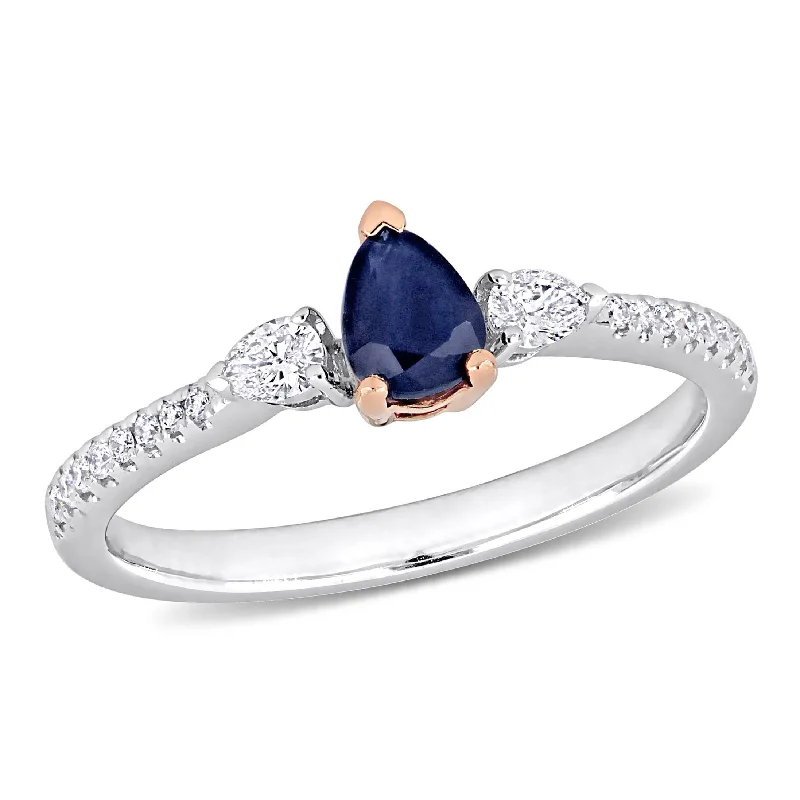 Miadora Pear-cut Sapphire and 1/4ct TDW Diamond 3-stone Teardrop Engagement Ring in 14k 2-Tone Gold