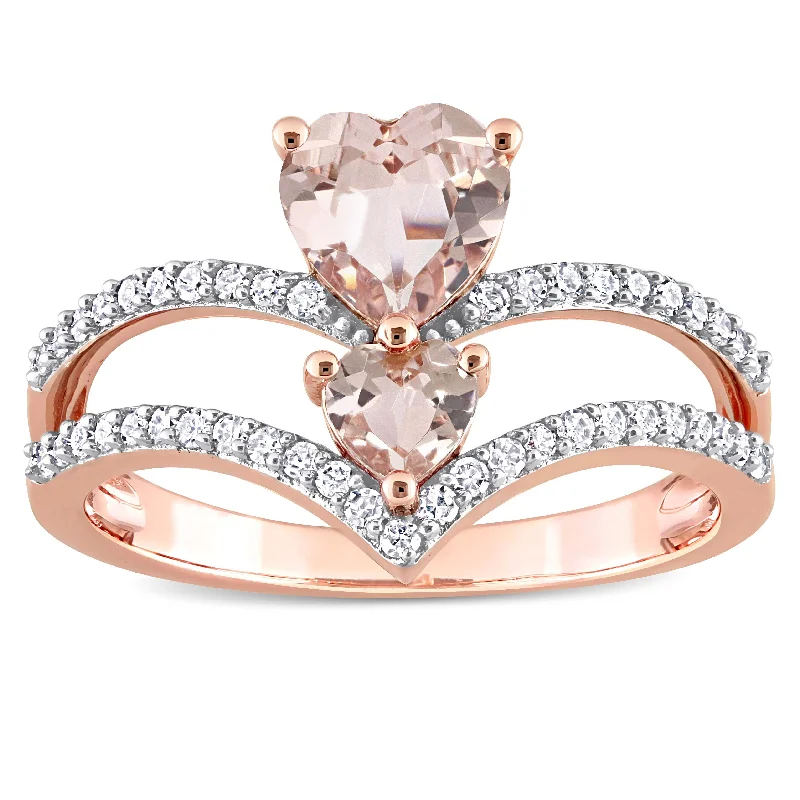 Miadora Heart Shape Morganite and 1/4ct TDW Diamond Open Engagement Ring in 10k Rose Gold