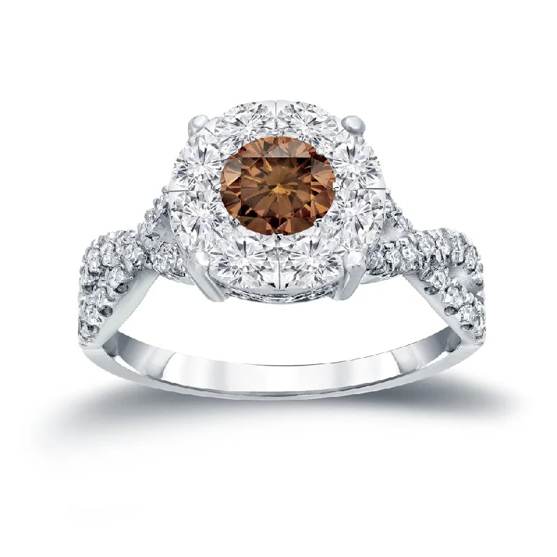 Auriya 1 carat TW Infinity Brown Diamond Halo Engagement Ring 14k Gold