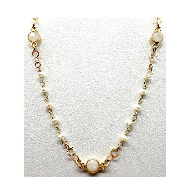 Vermeil Beaded Chain & Vermeil Connectors: Pearl & Moonstone (NG3064)