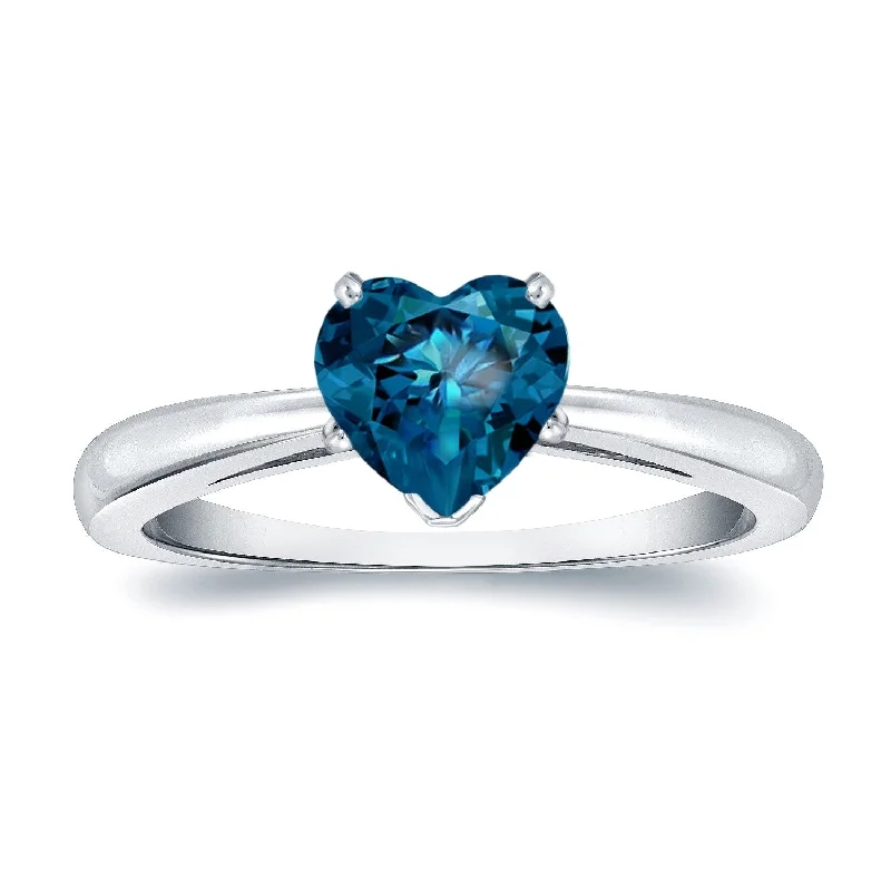 Auriya 14k Gold 1.05ctw Heart Shape Blue Diamond Solitaire Engagement Ring