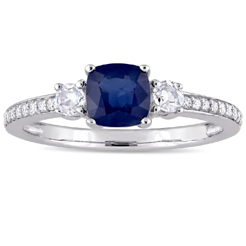 Birthstone Blue and White Sapphire 1/10ct TDW Diamond Engagement Ring in 14k White Gold by Miadora