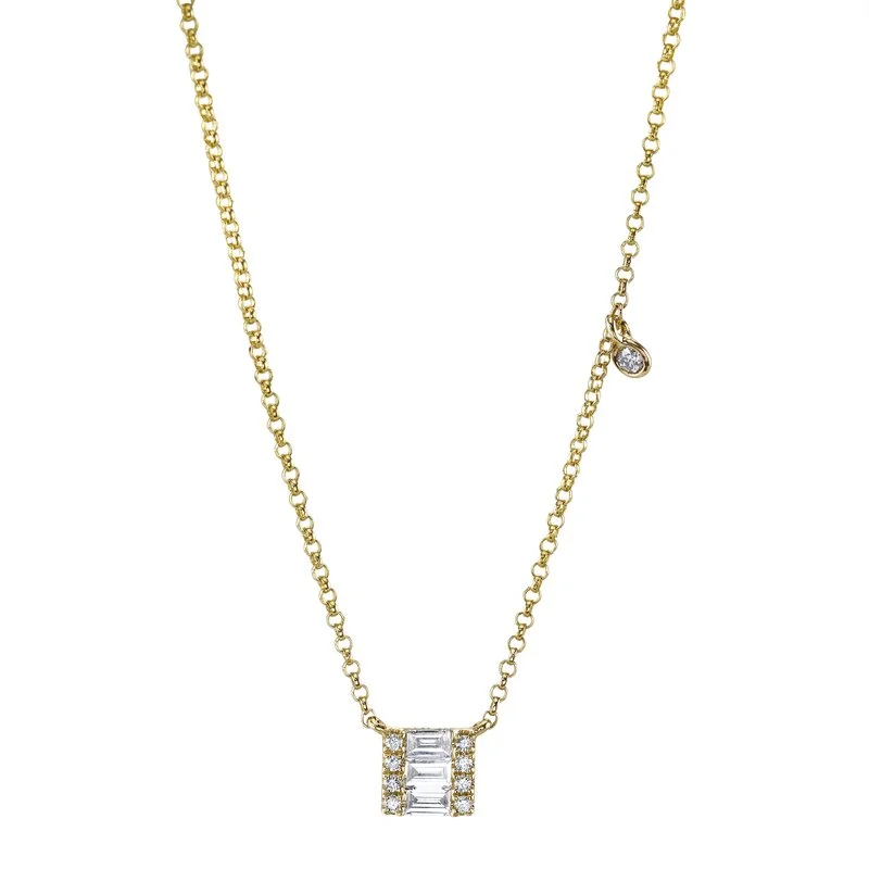 14K Yellow Gold 0.20ct. Diamond Baguette Pendant Fashion Necklace