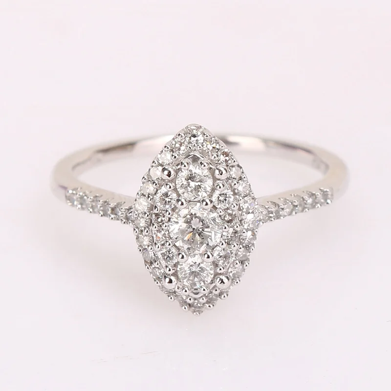 1/2ct TDW Diamond Composite Marquise Halo Engagement Ring in Sterling Silver by Miadora