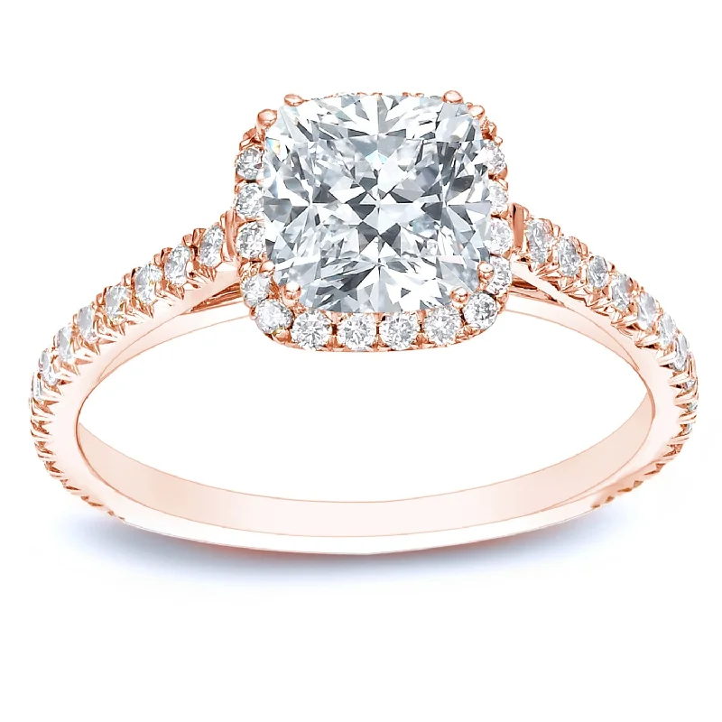 Auriya 14k Rose Gold 1 3/4ctw Cushion-cut Halo Diamond Engagement Ring Certified