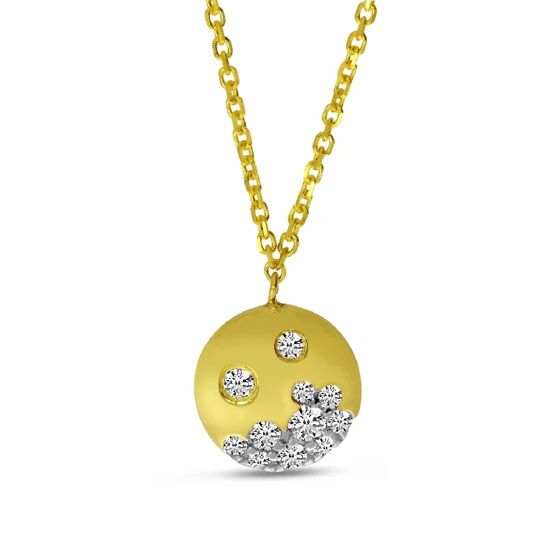 14K Yellow Gold 0.23ct. Scattered Diamond Round Disc Necklace