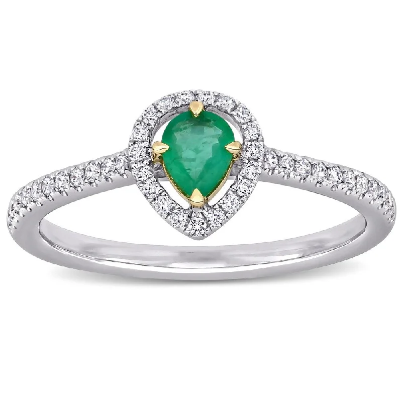 Miadora 14k White Gold Emerald and 1/5ct TDW Diamond Teardrop Halo Engagement Ring