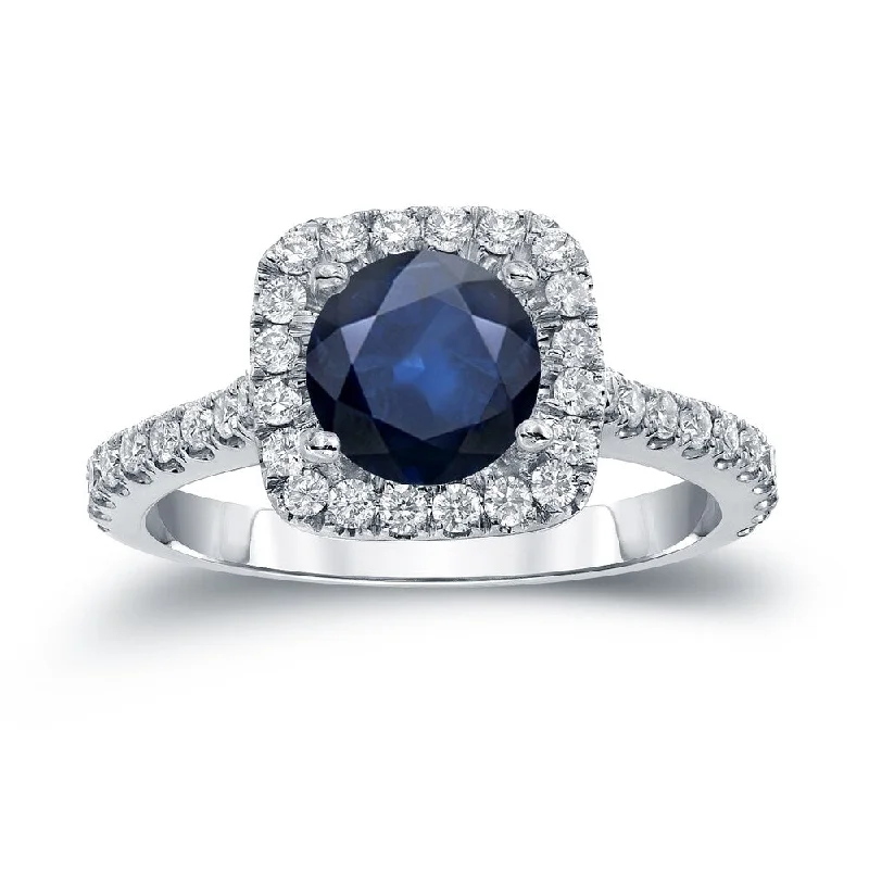 Auriya 14k Gold 1ct Blue Sapphire Halo Diamond Engagement Ring 2/5cttw