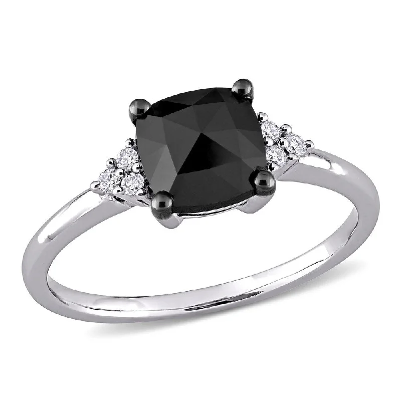 Miadora 14k White Gold 1 1/3ct TDW Cushion-cut Black and White Diamond Engagement Ring