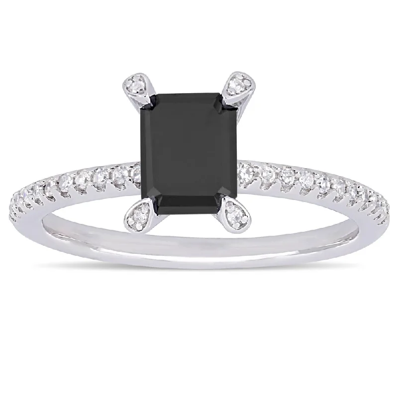 Miadora 10k White Gold 1 1/10ct TDW Emerald-cut Black and White Diamond Engagement Ring