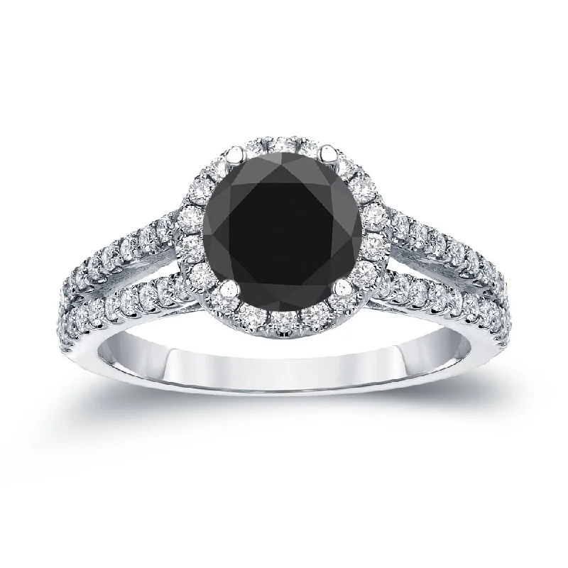 14k Gold Round 1 1/3ct TDW Black Diamond with Halo Engagement Ring by Auriya