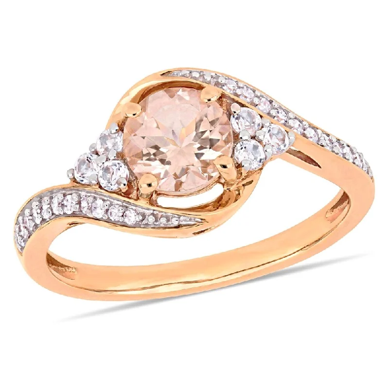 Miadora 10k Rose Gold Morganite White Topaz and 1/10ct TDW Diamond Engagement Ring