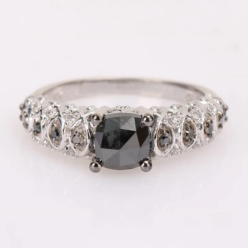 Miadora 10k White Gold with Black Rhodium 1 1/6ct TDW Black & White Diamond Vintage Engagement Ring