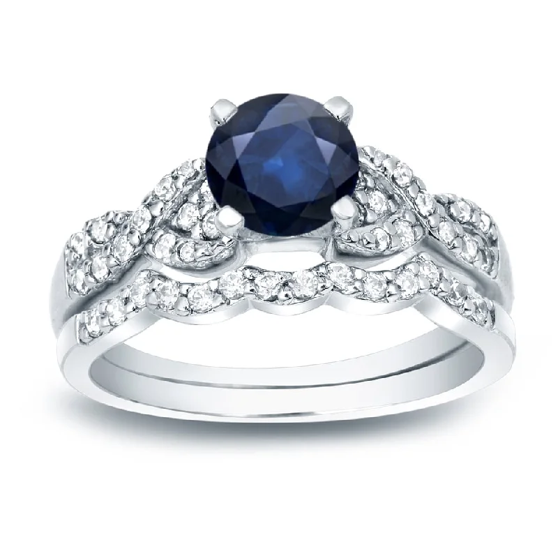 Auriya Platinum 3/5ct Blue Sapphire and 2/5ct TDW Braided Infinity Diamond Engagement Ring Set